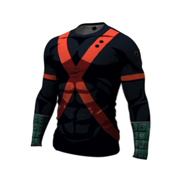 BJJ Rash Guard My Hero Academia Compression 'Bakugo ' Premium Long Sleeve Rashguard