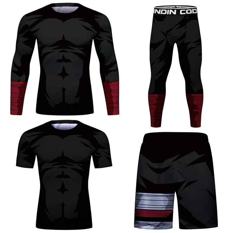 BJJ Rash Guard Naruto 'Rock Lee | Dark' Elite Four Piece Compression Rash Guard Fight Set