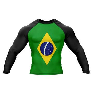 Brazil Flag Long Sleeve Compression Rashguard