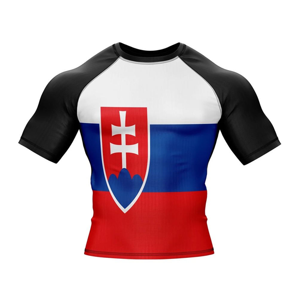 Slovakia Flag Short Sleeve Compression Rashguard