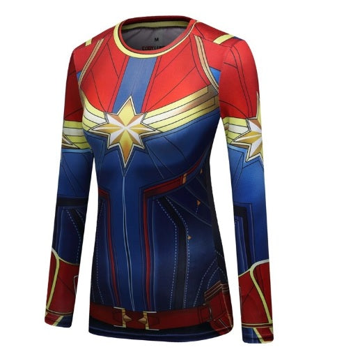 Women's Captain Marvel Carol Danvers Compression Elite Long Sleeve Rashguard