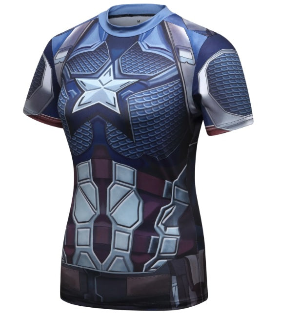 Women's Captain Steve Rogers 'End Game' Elite Short Sleeve Compression Rash Guard