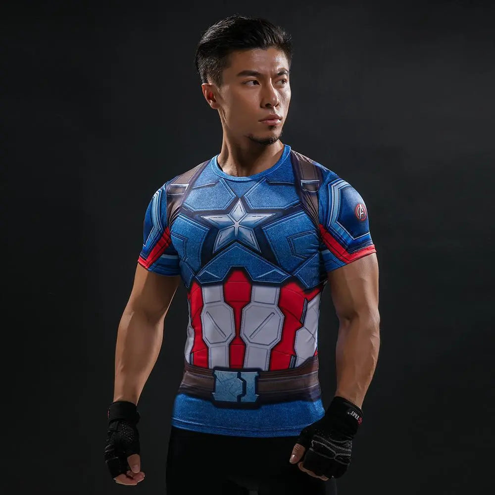 Captain America Compression Short Sleeve Rashguard-RashGuardStore