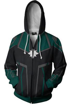 Carol Danvers 'Green' Captain Marvel Zip Up Hoodie-RashGuardStore