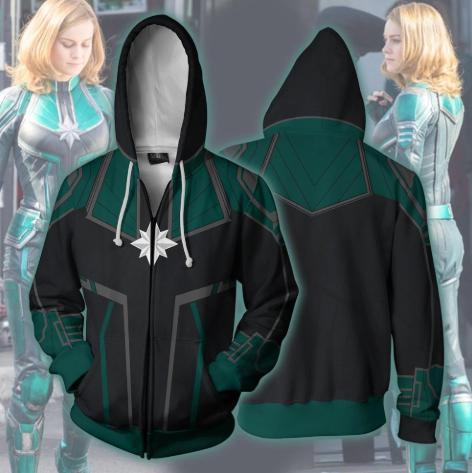 Carol Danvers 'Green' Captain Marvel Zip Up Hoodie-RashGuardStore