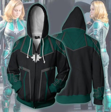 Carol Danvers 'Green' Captain Marvel Zip Up Hoodie-RashGuardStore