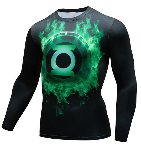 Green Lantern 'Green Flame' Premium Dri-Fit Long Sleeve Rash Guard-RashGuardStore