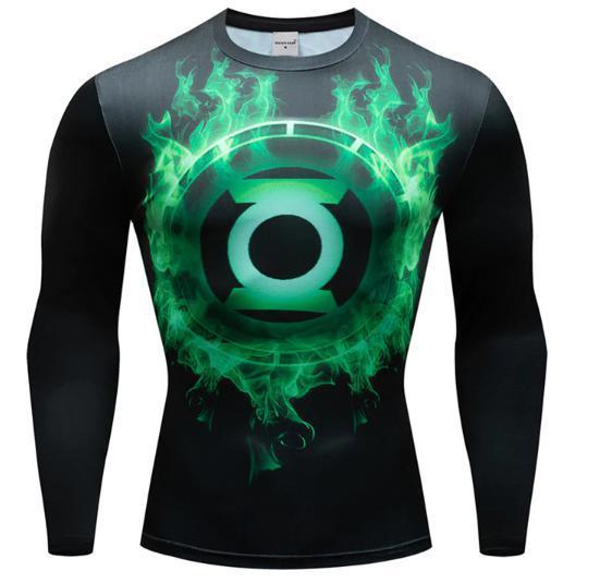 Green Lantern 'Green Flame' Premium Dri-Fit Long Sleeve Rash Guard-RashGuardStore