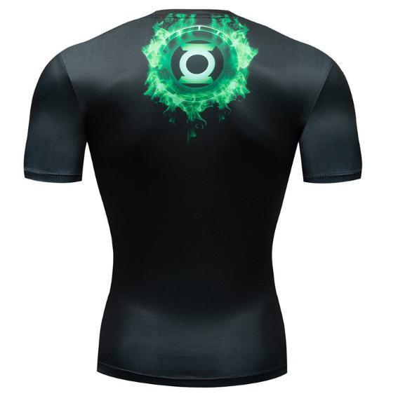 Green Lantern 'Green Flame' Premium Dri-Fit Short Sleeve Rash Guard-RashGuardStore