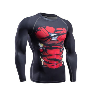 Iron Man "Hero Revealed" Black Long Sleeve Compression Rash Guard-RashGuardStore