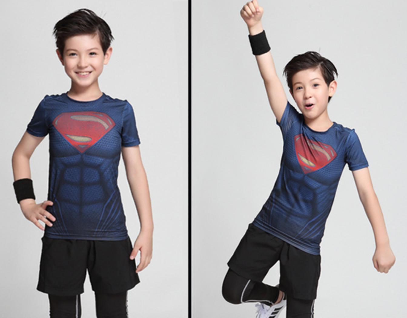 Kid's Superman "Man Of Steel" Compression Short Sleeve Rashguard-RashGuardStore