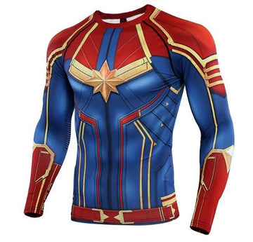 Men's Captain Marvel Carol Danvers Compression Long Sleeve Rashguard-RashGuardStore