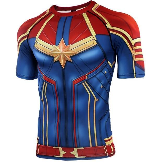 Men's Captain Marvel Carol Danvers Compression Short Sleeve Rashguard-RashGuardStore