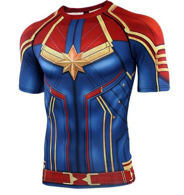 Men's Captain Marvel Carol Danvers Compression Short Sleeve Rashguard-RashGuardStore