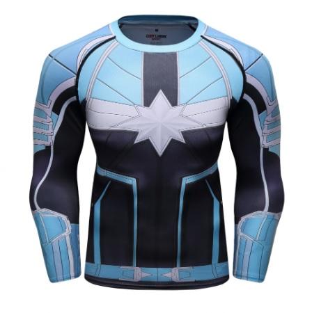 Men's Captain Marvel Carol Danvers 'Star Force' Green Kree Premium Compression Long Sleeve Rashguard-RashGuardStore