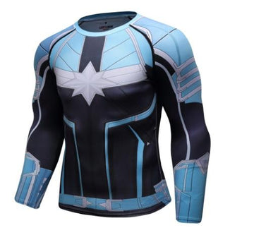 Men's Captain Marvel Carol Danvers 'Star Force' Green Kree Premium Compression Long Sleeve Rashguard-RashGuardStore