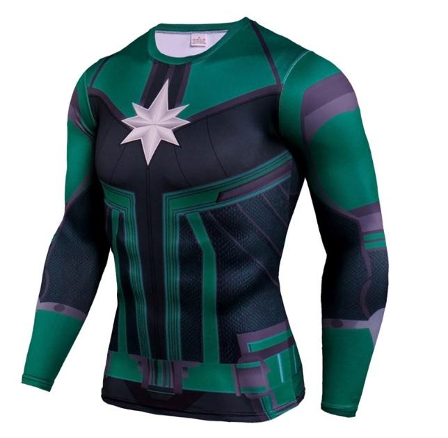 Men's Captain Marvel 'Comic Star Force' Green Kree Compression Long Sleeve Rashguard-RashGuardStore