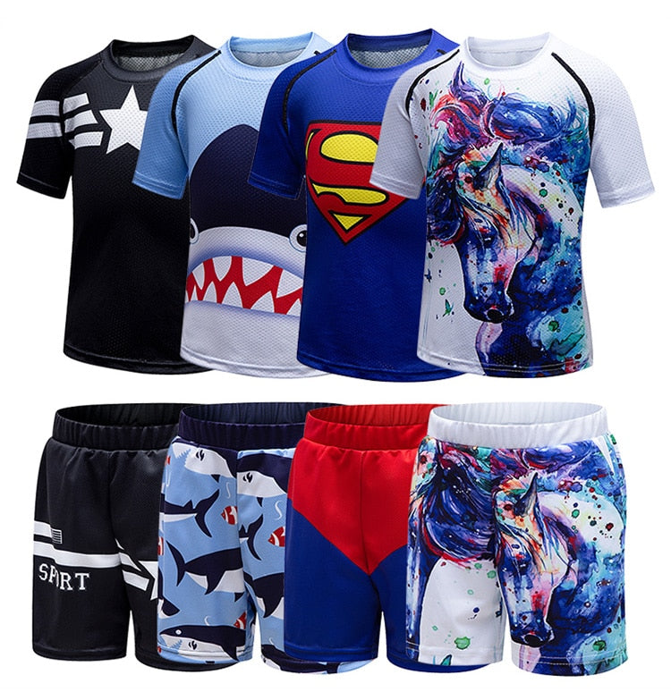 Kids Shark Short Sleeve Compression Short Set