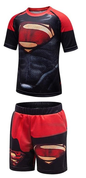 Kids Superman 'Dark' Short Sleeve Compression Short Set