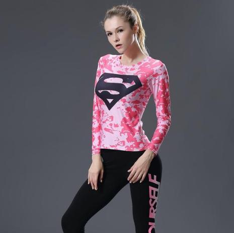 Supergirl 'Pink Camouflage' Compression Long Sleeve Rash Guard-RashGuardStore