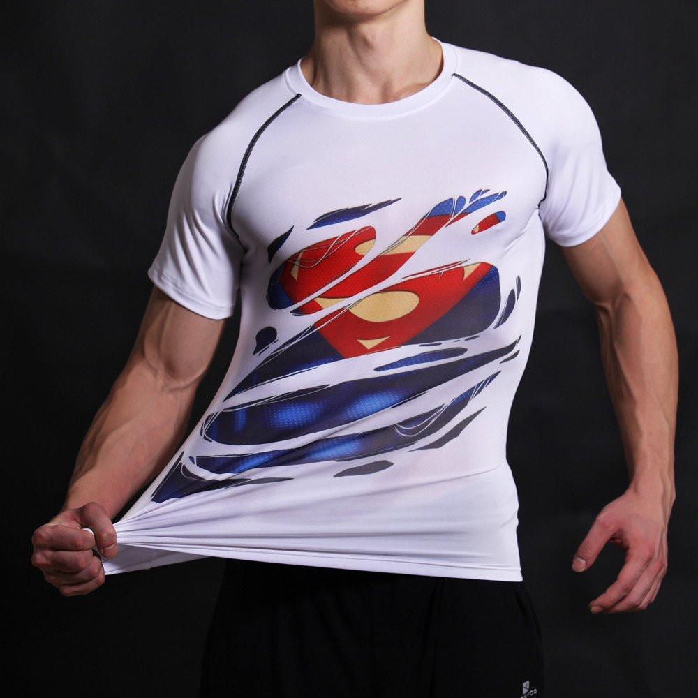 Superman "Hero Revealed" White Short Sleeve Compression Rash Guard-RashGuardStore