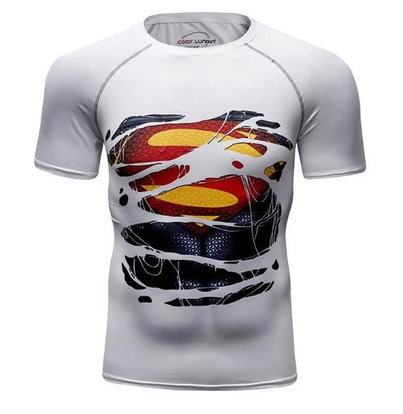 Superman Metropolis White "Hero Revealed' Compression Short Sleeve Rashguard-RashGuardStore