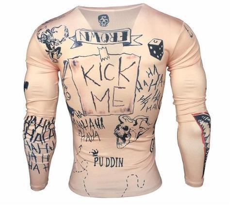 Tan Joker Tattoo Suicide Squad Compression Long Sleeve Rashguard-RashGuardStore