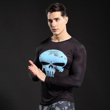 The Punisher 'Blue Skull' Long Sleeve Compression Rashguard-RashGuardStore