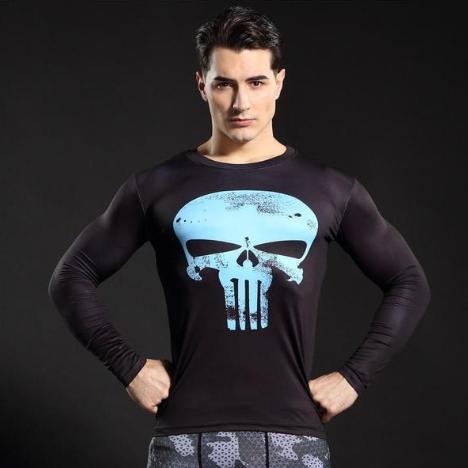 The Punisher 'Blue Skull' Long Sleeve Compression Rashguard-RashGuardStore
