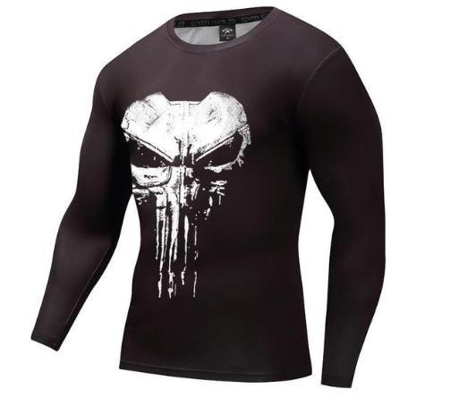 The Punisher 'Cracked Skull' Long Sleeve Compression Rashguard-RashGuardStore