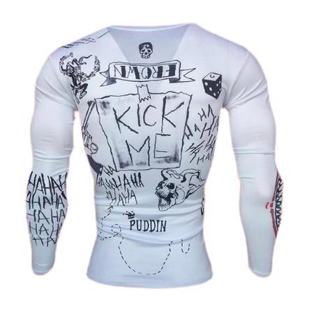 White Joker Tattoo Suicide Squad Compression Long Sleeve Rashguard-RashGuardStore