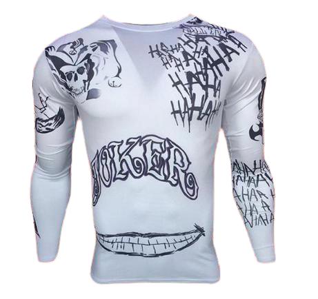 White Joker Tattoo Suicide Squad Compression Long Sleeve Rashguard ...