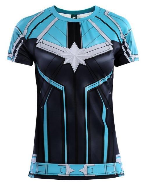 Women's Captain Marvel Carol Danvers 'Star Force' Kree Compression Short Sleeve Rashguard-RashGuardStore