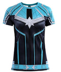 Women's Captain Marvel Carol Danvers 'Star Force' Kree Compression Short Sleeve Rashguard-RashGuardStore